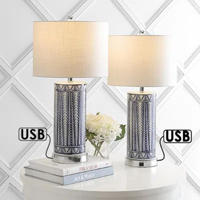 Jonathan Y Sulka 27" Ceramic/iron Contemporary Usb Charging Led Table Lamp (set Of 2) In Gray