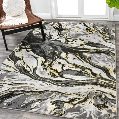 Jonathan Y Swirl Marbled Abstract Area Rug In Black/yellow