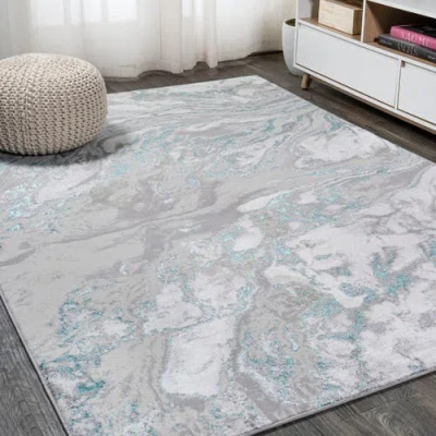 Jonathan Y Swirl Marbled Abstract Area Rug In Gray/turquoise