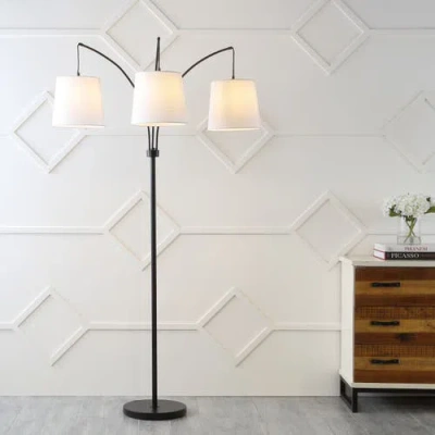 Jonathan Y Sylva 3-light Mid-century Modern Head-adjustable Iron Led Arc Floor Lamp In Black