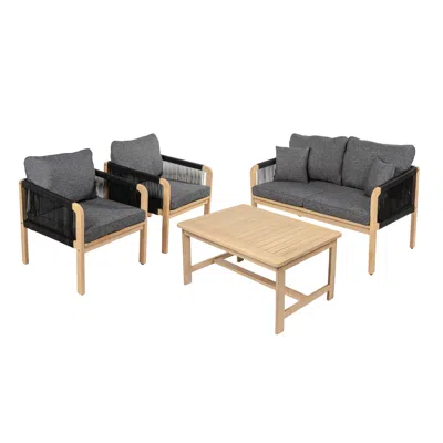 Jonathan Y Tavira 4-piece Modern Bohemian Acacia Wood Outdoor Patio Set With Cushions And Plain Decorative Pill In Gray