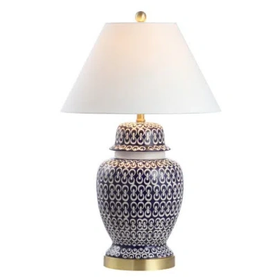 Jonathan Y Tegola 28.5" Ceramic/iron Coastal Modern Led Table Lamp,navy In Blue/white