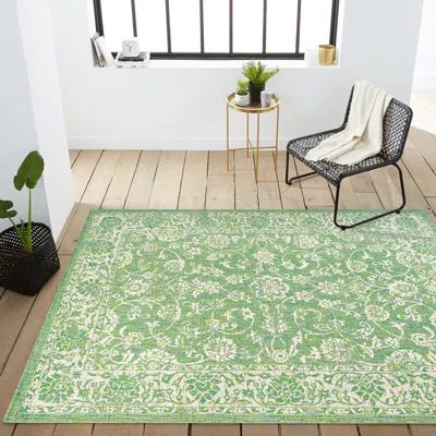 Jonathan Y Tela Bohemian Textured Weave Floral Indoor/outdoor Area Rug In Cream/green