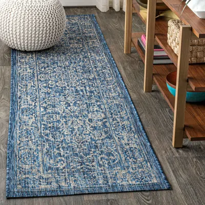 Jonathan Y Tela Bohemian Textured Weave Floral Indoor/outdoor Area Rug In Blue