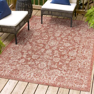 Jonathan Y Tela Bohemian Textured Weave Floral Indoor/outdoor Area Rug In Red