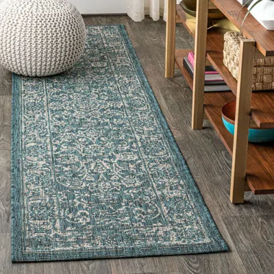 Jonathan Y Tela Bohemian Textured Weave Floral Indoor/outdoor Area Rug In Blue
