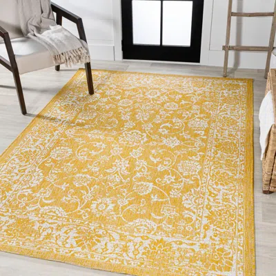 Jonathan Y Tela Bohemian Textured Weave Floral Indoor/outdoor Area Rug In Yellow/cream