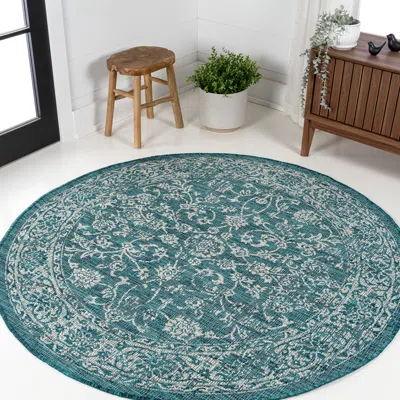 Jonathan Y Tela Bohemian Textured Weave Floral Indoor/outdoor Round Area Rug In Green
