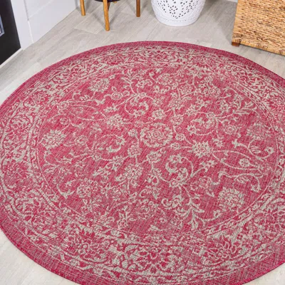 Jonathan Y Tela Bohemian Textured Weave Floral Indoor/outdoor Round Area Rug In Pink
