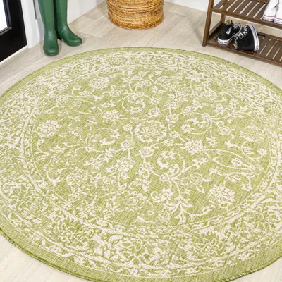 Jonathan Y Tela Bohemian Textured Weave Floral Indoor/outdoor Round Area Rug In Green