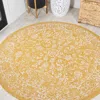 Jonathan Y Tela Bohemian Textured Weave Floral Indoor/outdoor Round Area Rug In Yellow/cream
