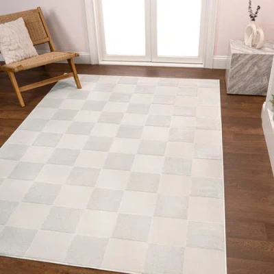 Jonathan Y Thea Modern Geometric Checkerboard High-low Area Rug In White/cream