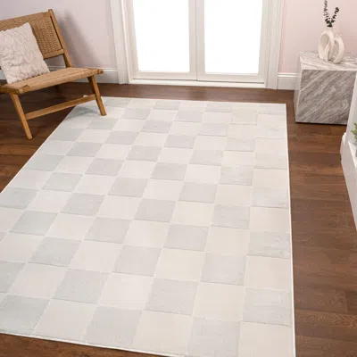 Jonathan Y Thea Modern Geometric Checkerboard High-low Beige/cream 3 Ft. X 5 Ft. Area Rug In Gray