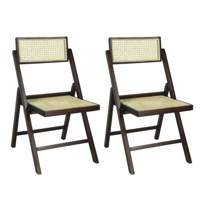 Jonathan Y Theo Mid-century Vintage Wood Rattan Folding Chair With Adjustable Back, Light Brown (set Of 2)