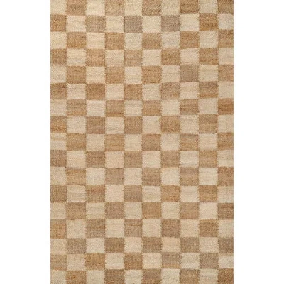 Jonathan Y Theo Modern Farmhouse Woven Jute Checkerboard Area Rug In Brown