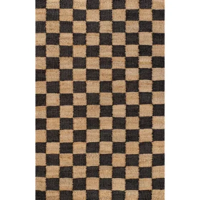 Jonathan Y Theo Modern Farmhouse Woven Jute Checkerboard Area Rug In Black