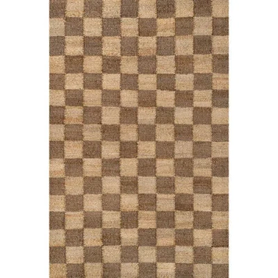 Jonathan Y Theo Modern Farmhouse Woven Jute Checkerboard Area Rug In Brown
