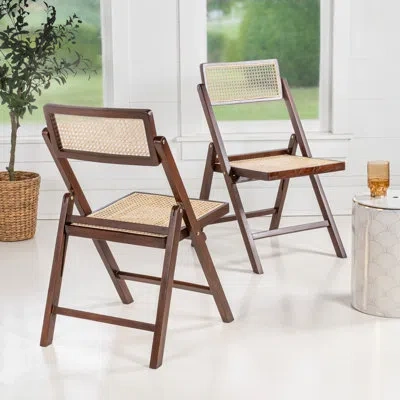 Jonathan Y Theo Wicker/rattan Banquet Folding Chair Folding Chair Set In Dark Brown
