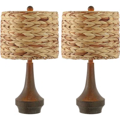 Jonathan Y Theodore 21" Rustic Farmhouse Handwoven Water Hyacinth/resin Led Table Lamp, Brown Wood F In Brown Wood Finish