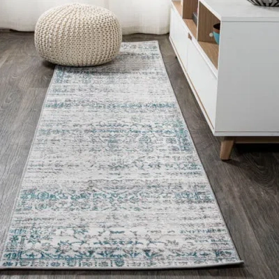 Jonathan Y Tidal Modern Strie' Area Rug In Gray/turquoise