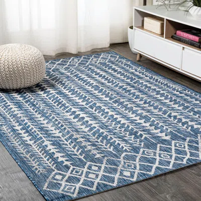 Jonathan Y Tokay Bohemian Geometric Indoor/outdoor Area Rug In Blue/ivory
