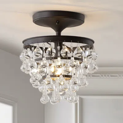 Jonathan Y Toronto 10" Metal/crystal Led Flush Mount In Black