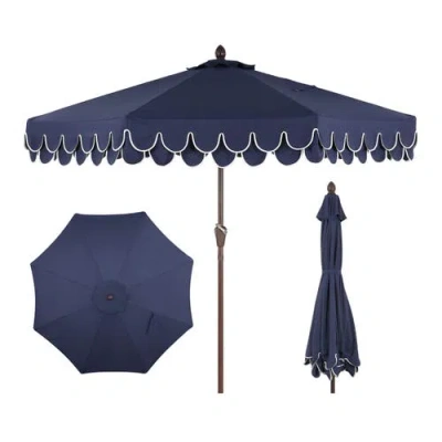 Jonathan Y Tracy Coastal Octagon Aluminum Outdoor Market Patio Umbrella With Scalloped Edge, Crank L In Blue