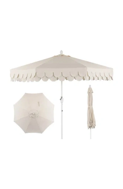 Jonathan Y Tracy Coastal Octagon Aluminum Outdoor Market Patio Umbrella With Scalloped Edge, Crank L In Multi