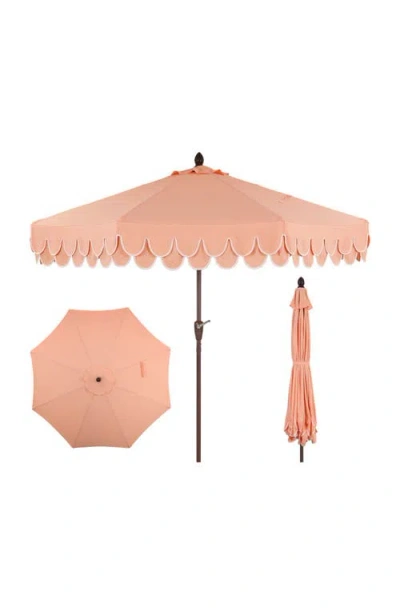 Jonathan Y Tracy Coastal Octagon Aluminum Outdoor Market Patio Umbrella With Scalloped Edge, Crank L In Pink