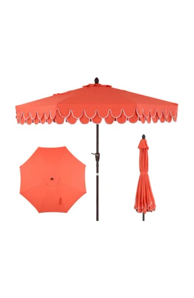 Jonathan Y Tracy Coastal Octagon Aluminum Outdoor Market Patio Umbrella With Scalloped Edge, Crank L In Orange