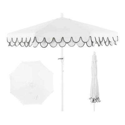Jonathan Y Tracy Coastal Octagon Aluminum Outdoor Market Patio Umbrella With Scalloped Edge, Crank L In Metallic