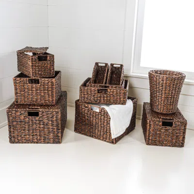 Jonathan Y Traditional Assorted Hand-woven Hyacinth/iron Baskets, Natural (set Of 10) In Brown