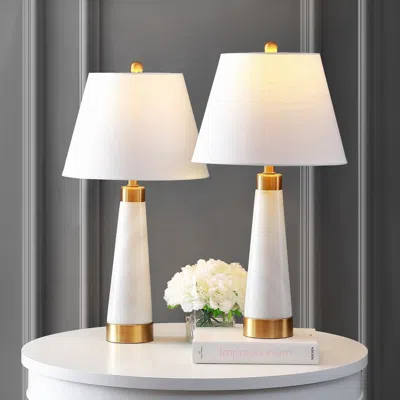 Jonathan Y Travis 26.5" Marble/iron Gold Modern Column Led Table Lamp (set Of 2) In White