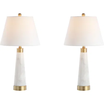 Jonathan Y Travis 26.5" Marble/iron Gold Modern Column Led Table Lamp, White