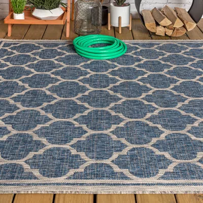 Jonathan Y Trebol Moroccan Trellis Textured Weave Indoor/outdoor Area Rug In Blue