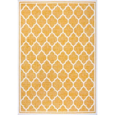 Jonathan Y Trebol Moroccan Trellis Textured Weave Indoor/outdoor Area Rug In Yellow