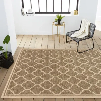 Jonathan Y Trebol Moroccan Trellis Textured Weave Indoor/outdoor Area Rug In Brown/beige