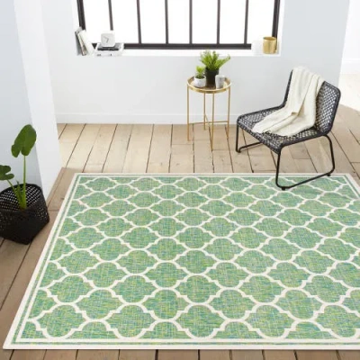 Jonathan Y Trebol Moroccan Trellis Textured Weave Indoor/outdoor Area Rug In Cream/green