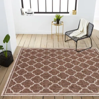 Jonathan Y Trebol Moroccan Trellis Textured Weave Indoor/outdoor Area Rug In Espresso/taupe