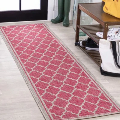 Jonathan Y Trebol Moroccan Trellis Textured Weave Indoor/outdoor Area Rug In Fuchsia/light Gray