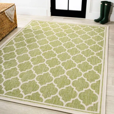 Jonathan Y Trebol Moroccan Trellis Textured Weave Indoor/outdoor Area Rug In Green/cream