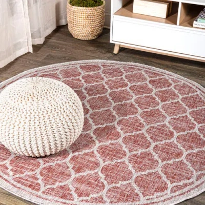 Jonathan Y Trebol Moroccan Trellis Textured Weave Indoor/outdoor Area Rug In Red/beige