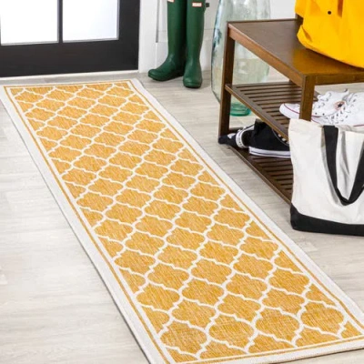 Jonathan Y Trebol Moroccan Trellis Textured Weave Indoor/outdoor Area Rug In Yellow/cream