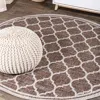 Jonathan Y Trebol Moroccan Trellis Textured Weave Indoor/outdoor Round Area Rug In Espresso/taupe