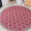 Jonathan Y Trebol Moroccan Trellis Textured Weave Indoor/outdoor Round Area Rug In Pink