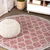 Jonathan Y Trebol Moroccan Trellis Textured Weave Indoor/outdoor Round Area Rug In Red/beige