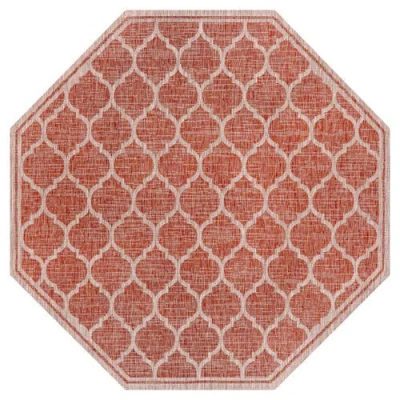 Jonathan Y Trebol Moroccan Trellis Textured Weave Octagon Indoor/outdoor Area Rug In Red