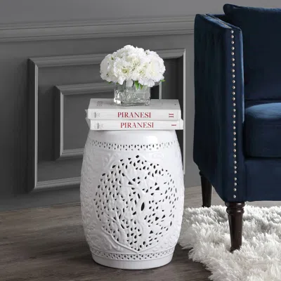 Jonathan Y Tree Of Life 18" Ceramic Garden Stool In White