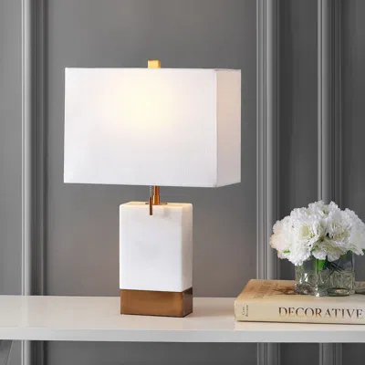 Jonathan Y Trevor 22.5" Marble/iron Gold Modern Console Led Table Lamp In White
