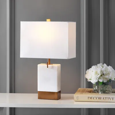 Jonathan Y Trevor Marble/iron Gold Modern Console Led Table Lamp In White